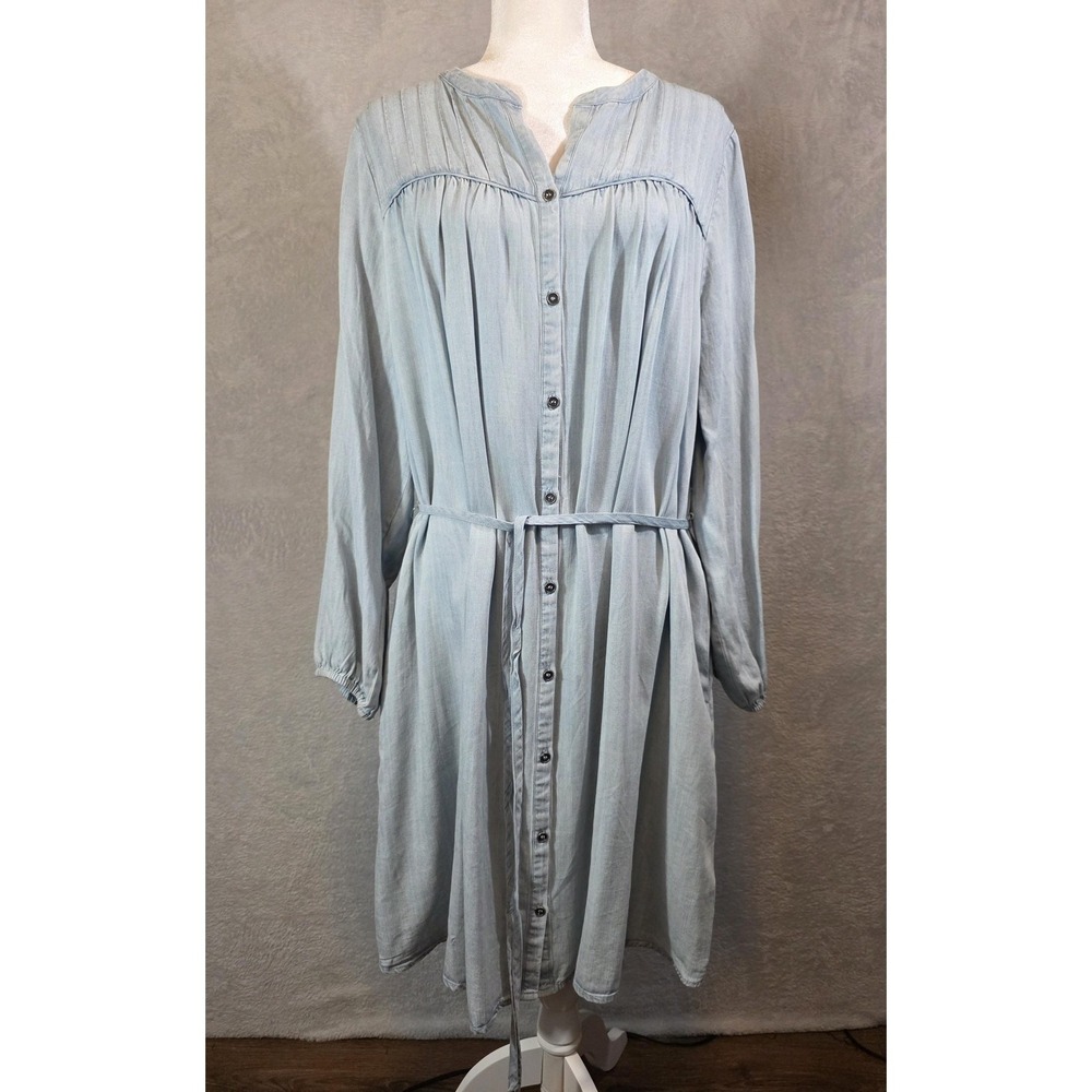 NWT Daniel Rainn Shirt Dress Womens Plus 2X Light Blue Chambray Belted Casual
